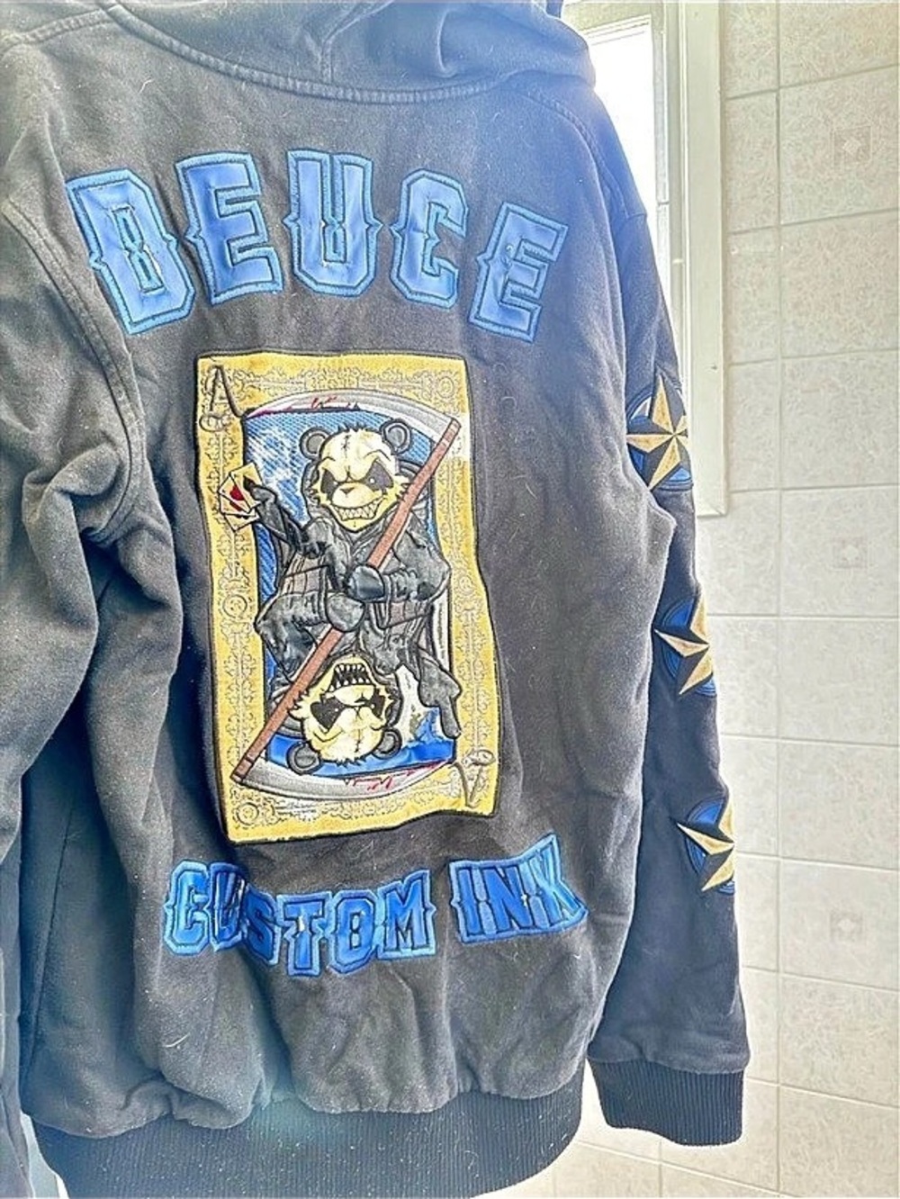 Deuce Custom Ink Dussault Killer Panda Grim Reaper Ace Card Zip-Up Hoodie Blue &